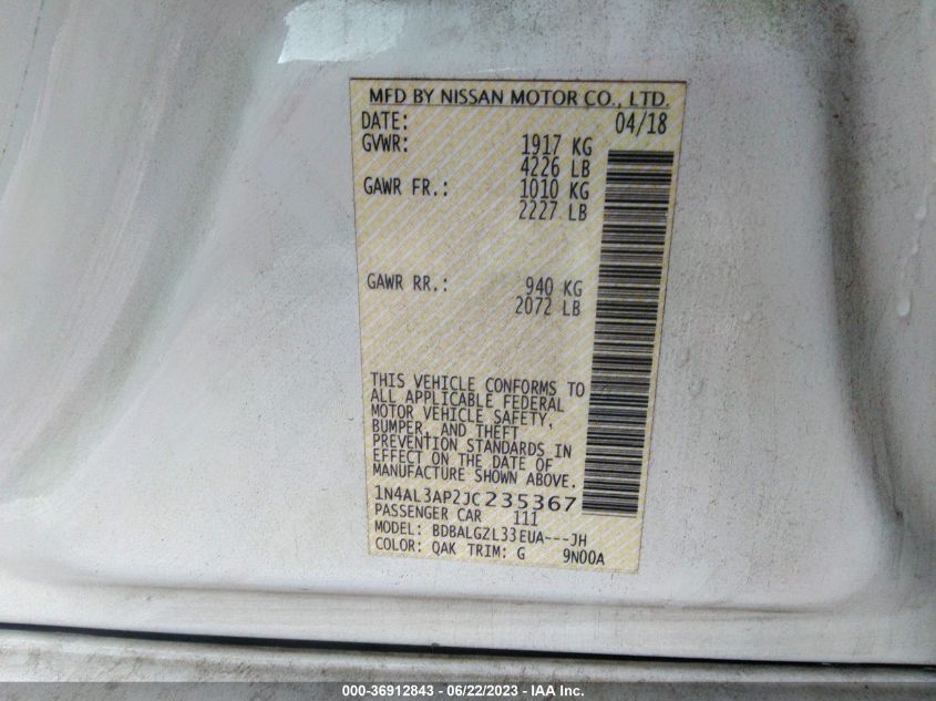 2018 NISSAN ALTIMA 2.5 S - 1N4AL3AP2JC235367