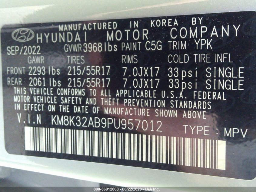 2023 HYUNDAI KONA SEL - KM8K32AB9PU957012