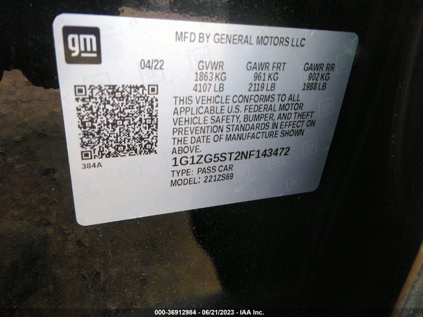 2022 CHEVROLET MALIBU RS - 1G1ZG5ST2NF143472