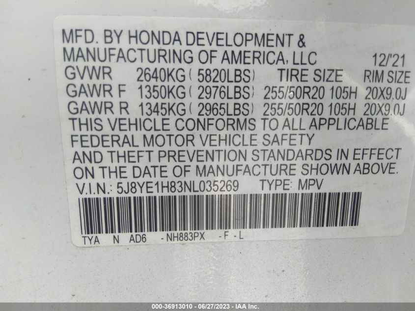 5J8YE1H83NL035269 Acura MDX W/ADVANCE PACKAGE 9