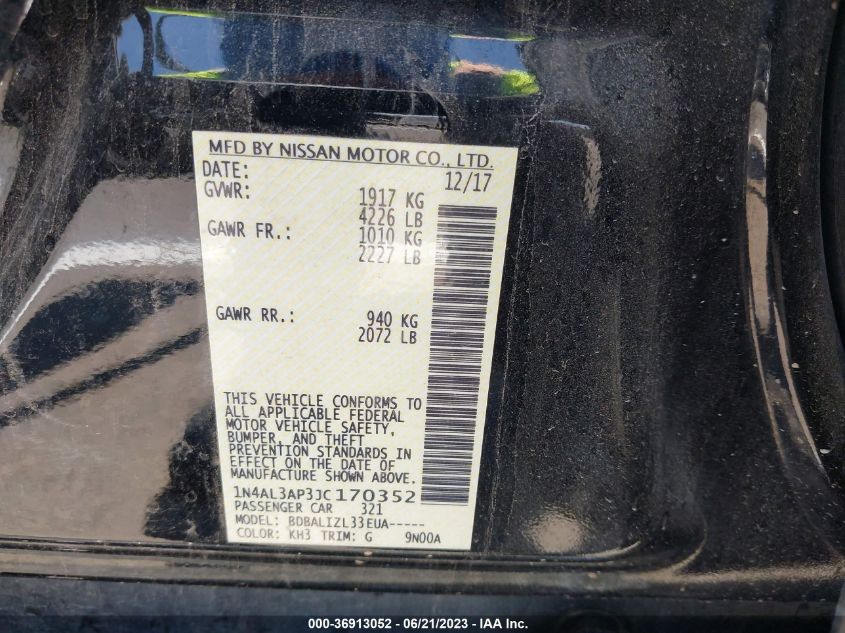 2018 NISSAN ALTIMA 2.5/S/SV/SL/SR - 1N4AL3AP3JC170352