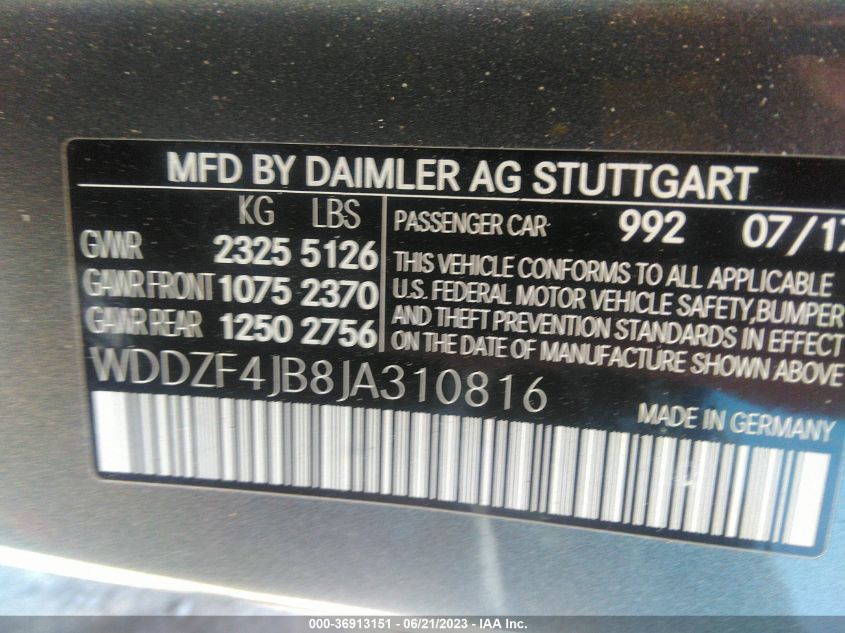 WDDZF4JB8JA310816 2018 MERCEDES-BENZ E-CLASS, photo no. 9