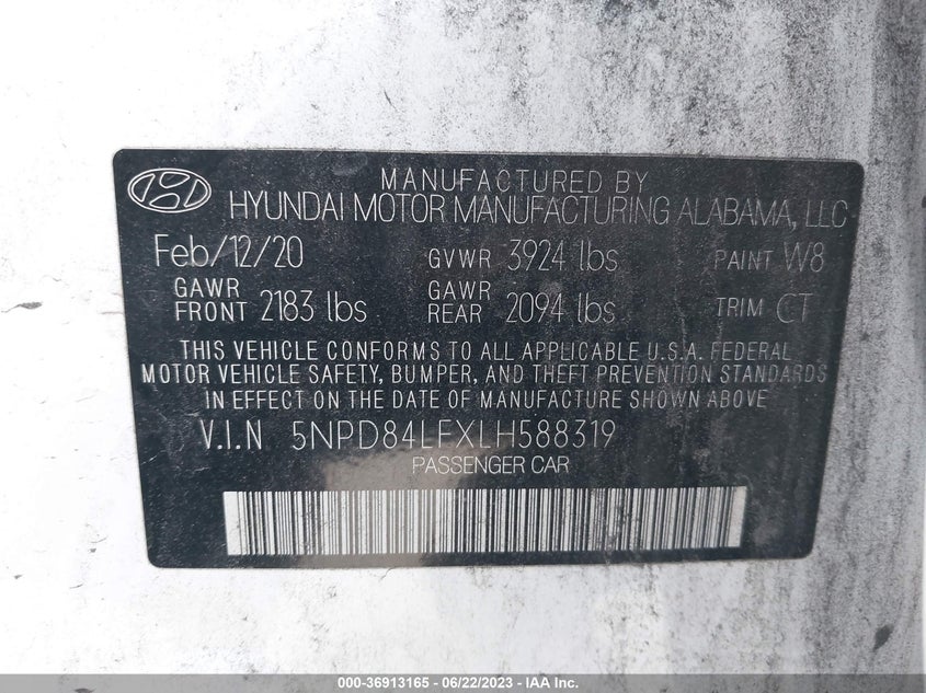 VIN 5NPD84LFXLH588319 2020 HYUNDAI ELANTRA SEL/VALUE/LIMITED
