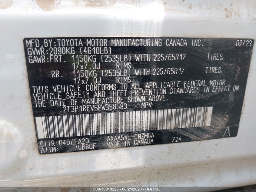 VIN 2T3P1RFV6PW358583 2023 TOYOTA RAV4 XLE