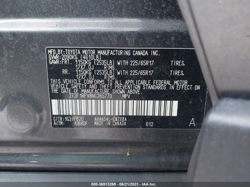 2022 TOYOTA RAV4 LE - 2T3F1RFV8NC265770