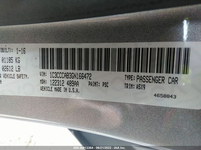 2016 CHRYSLER 200 LIMITED - 1C3CCCAB3GN166472