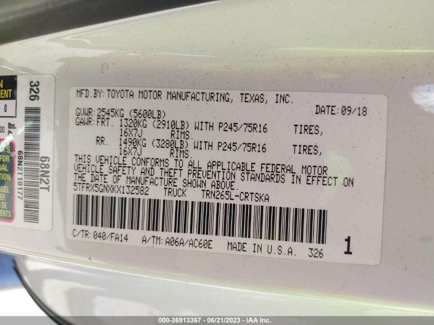 2019 TOYOTA TACOMA 2WD SR/SR5 - 5TFRX5GNXKX132582