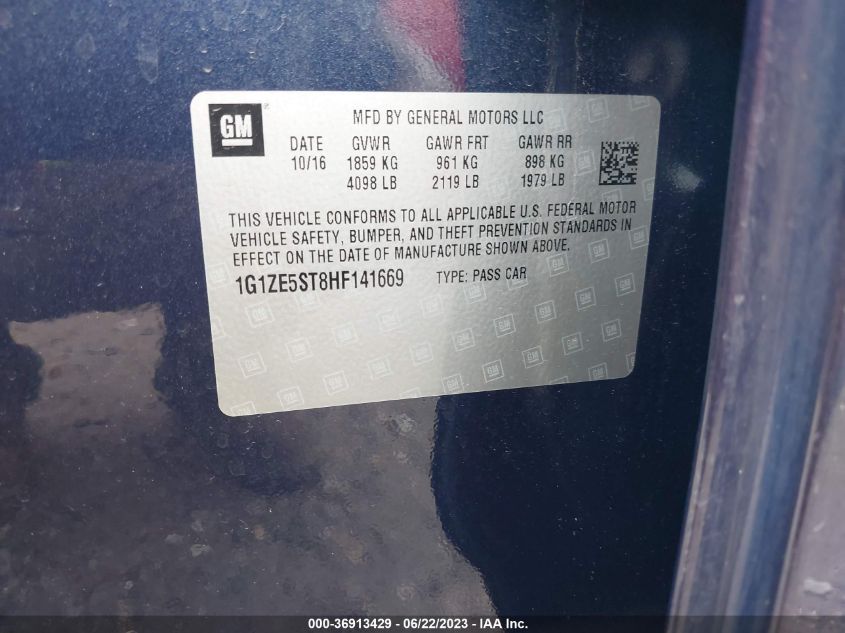 2017 CHEVROLET MALIBU LT - 1G1ZE5ST8HF141669