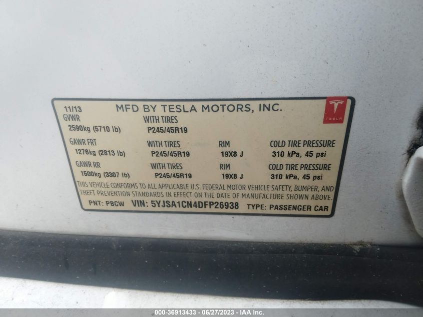 2013 TESLA MODEL S - 5YJSA1CN4DFP26938
