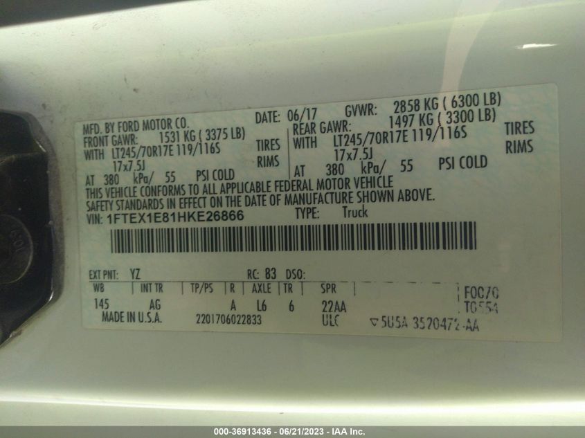 2017 FORD F-150 XL/XLT - 1FTEX1E81HKE26866