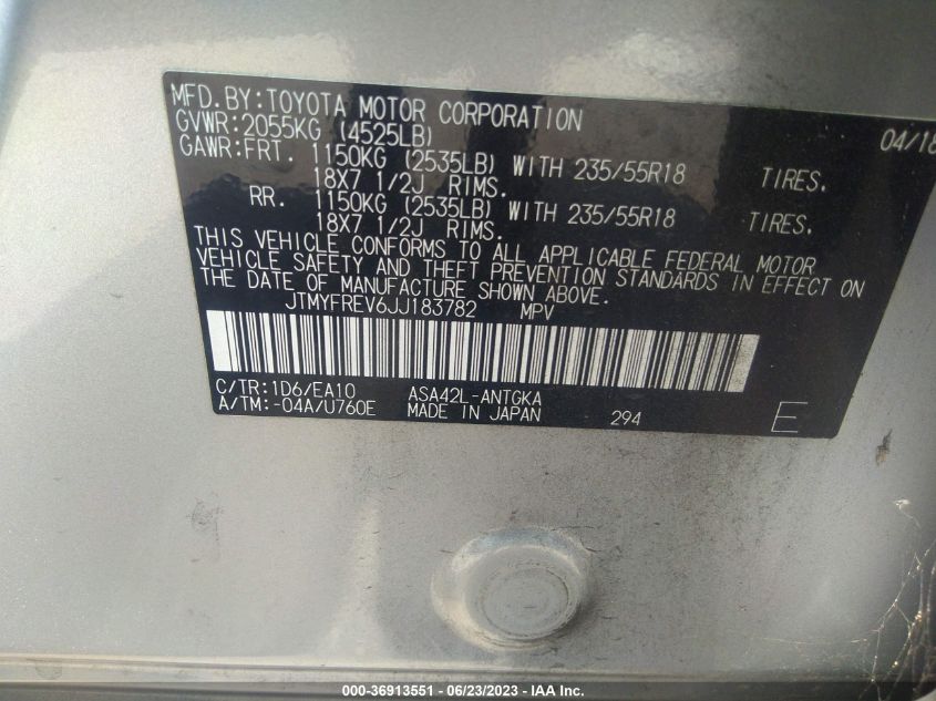 2018 TOYOTA RAV4 LIMITED/PLATINUM - JTMYFREV6JJ183782