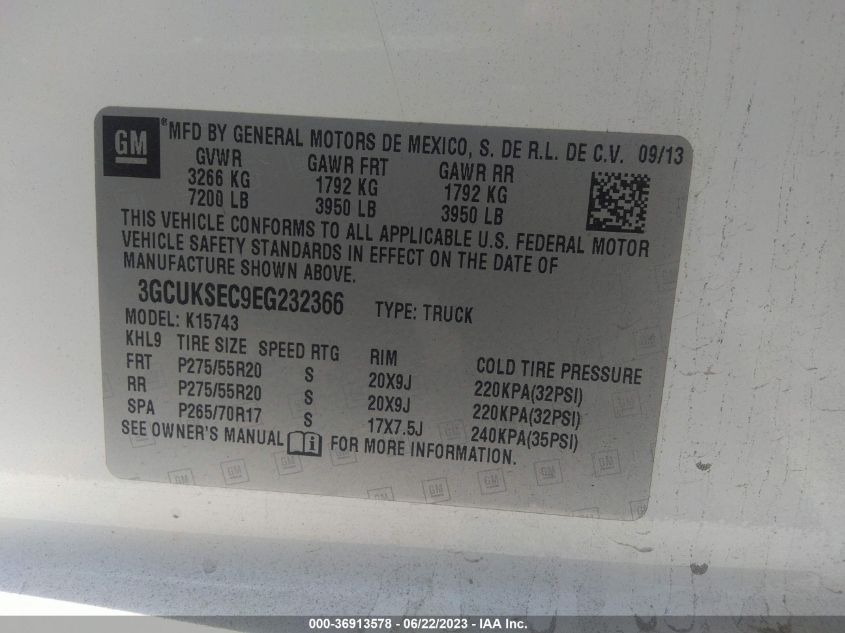 2014 CHEVROLET SILVERADO 1500 LTZ - 3GCUKSEC9EG232366
