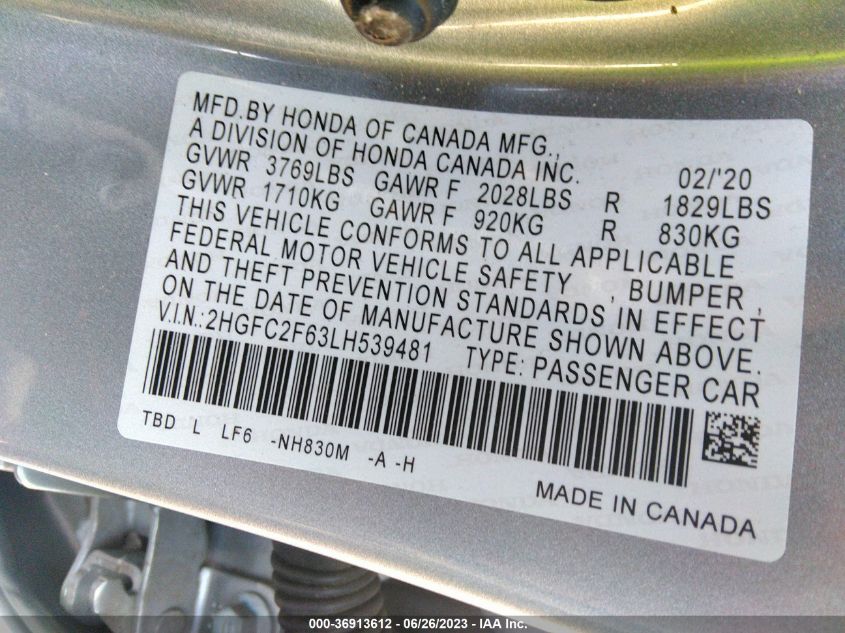 2020 HONDA CIVIC SEDAN LX - 2HGFC2F63LH539481