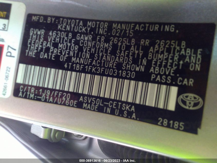 2015 TOYOTA CAMRY XLE/SE/LE/XSE - 4T1BF1FK3FU031830