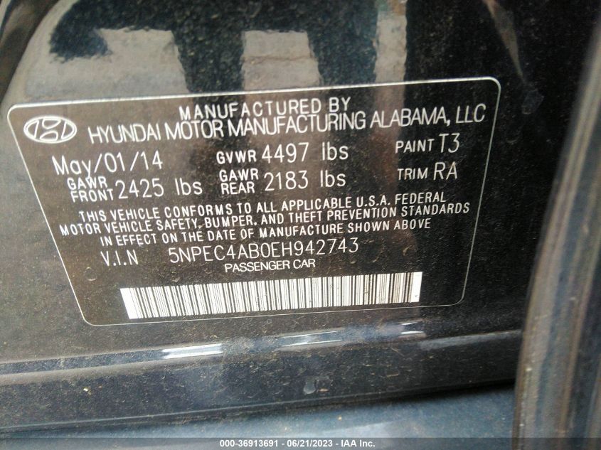 2014 HYUNDAI SONATA LIMITED - 5NPEC4AB0EH942743