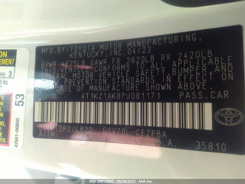 2023 TOYOTA CAMRY V6 - 4T1KZ1AK8PU081171