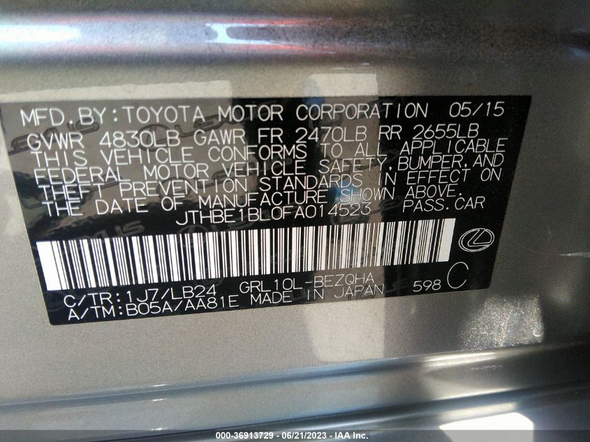 2015 LEXUS GS 350 - JTHBE1BL0FA014523