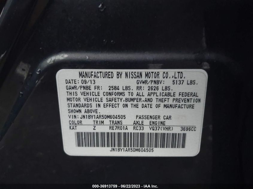 2013 INFINITI M37 JN1BY1AR5DM604505