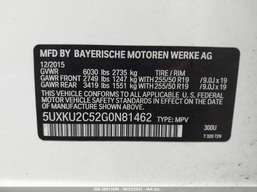 2016 BMW X6 XDRIVE35I - 5UXKU2C52G0N81462