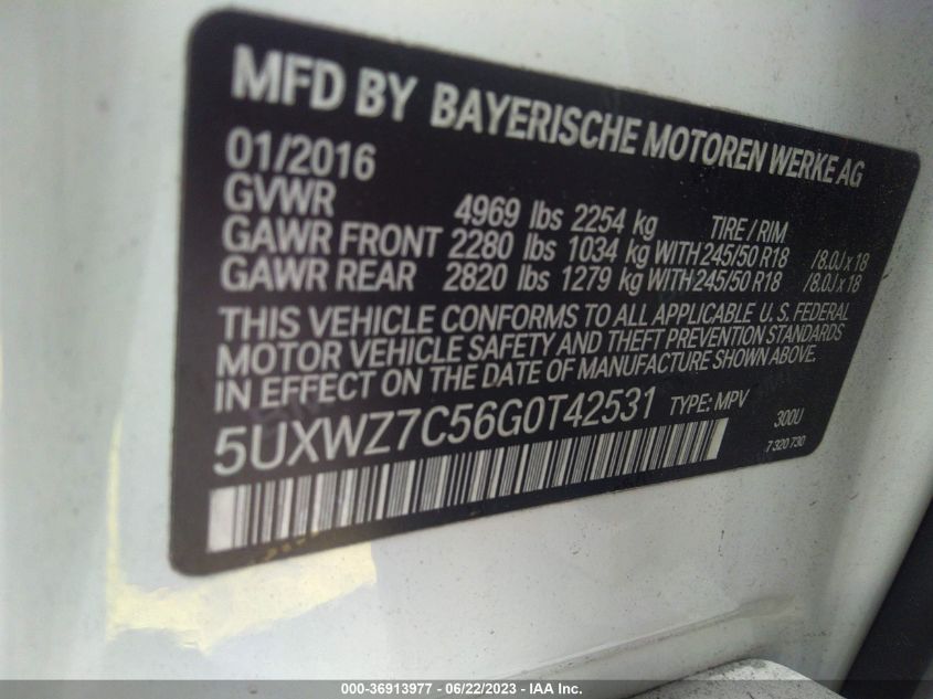 2016 BMW X3 SDRIVE28I - 5UXWZ7C56G0T42531