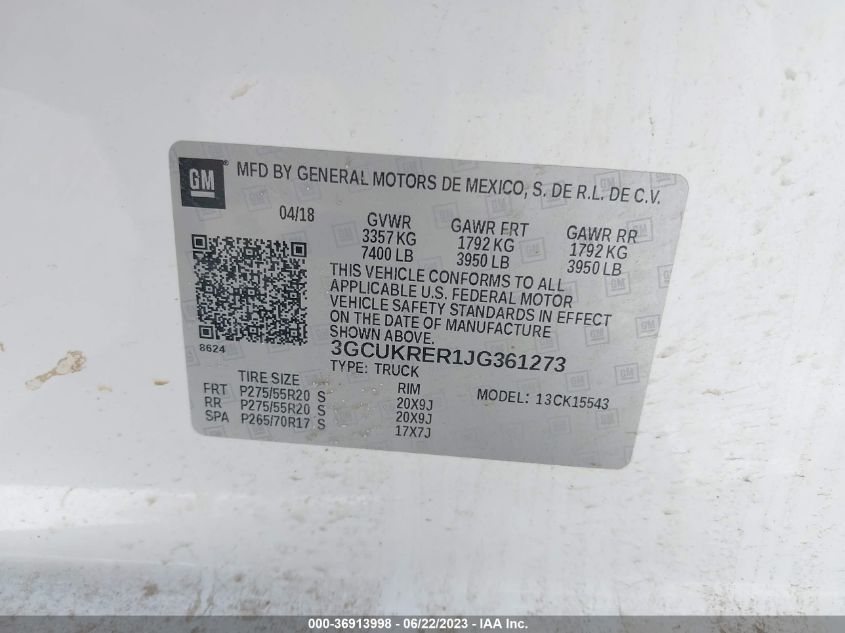2018 CHEVROLET SILVERADO 1500 LT - 3GCUKRER1JG361273
