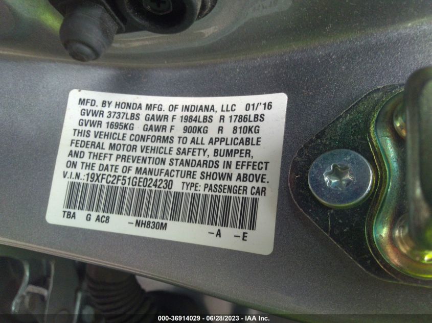 2016 HONDA CIVIC SEDAN LX - 19XFC2F51GE024230