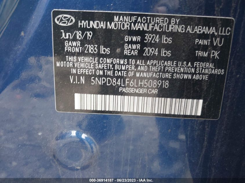2020 HYUNDAI ELANTRA SEL - 5NPD84LF6LH508918