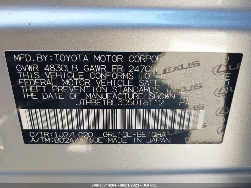 2013 LEXUS GS 350 - JTHBE1BL3D5016112