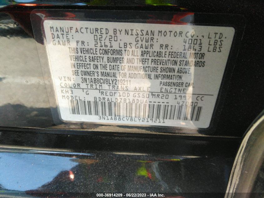 2020 NISSAN SENTRA SV - 3N1AB8CV8LY219211
