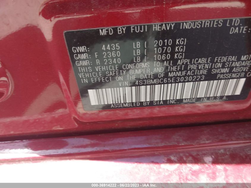 2014 SUBARU LEGACY 2.5I PREMIUM - 4S3BMBC65E3030223