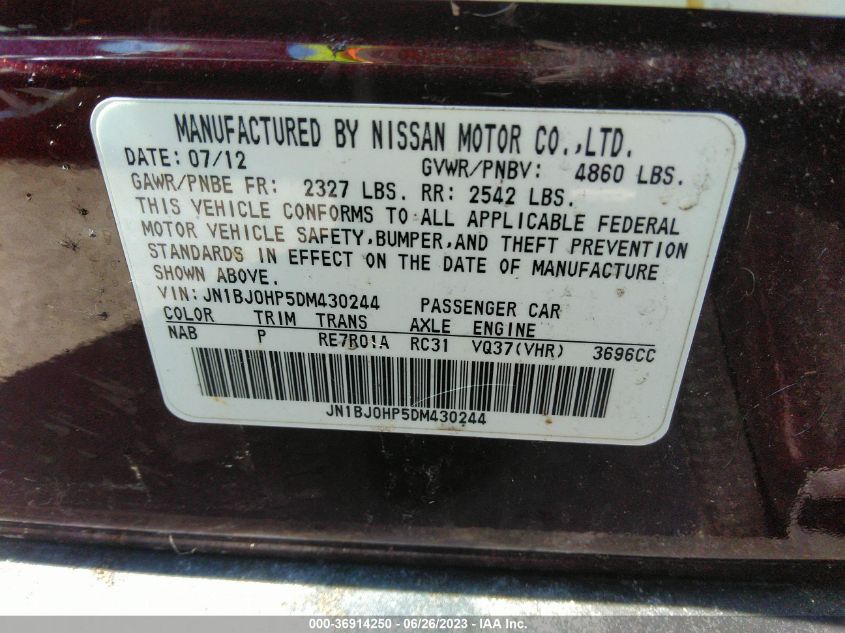 2013 INFINITI EX37 JOURNEY - JN1BJ0HP5DM430244