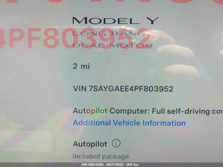 2023 TESLA MODEL Y LONG RANGE - 7SAYGAEE4PF803952