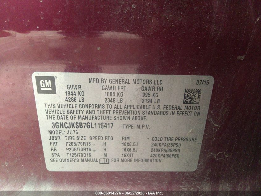 2016 CHEVROLET TRAX LS - 3GNCJKSB7GL116417