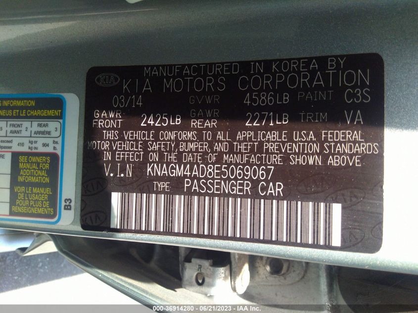 2014 KIA OPTIMA HYBRID LX - KNAGM4AD8E5069067