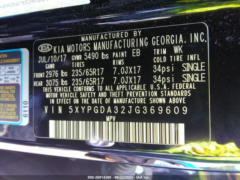 2018 KIA SORENTO LX - 5XYPGDA32JG369609