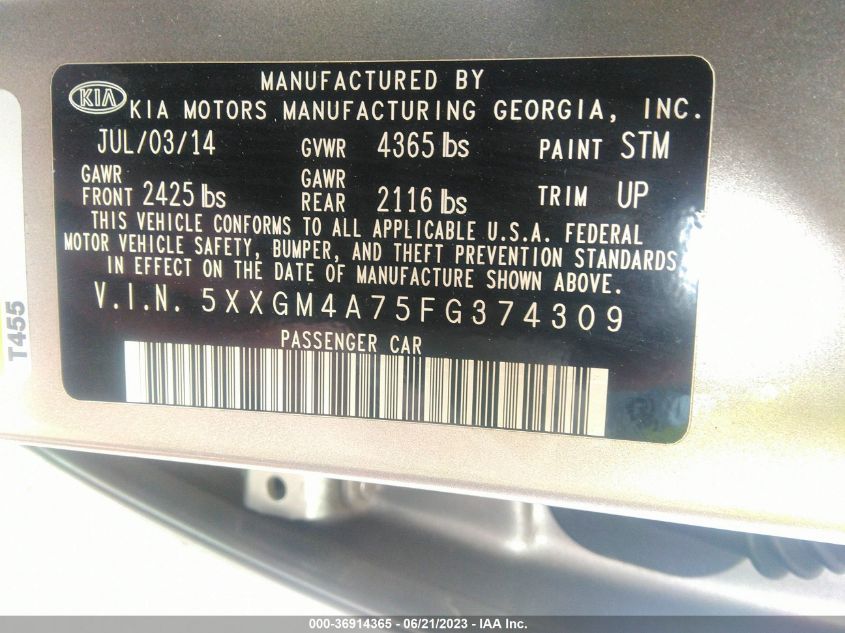 2015 KIA OPTIMA LX - 5XXGM4A75FG374309