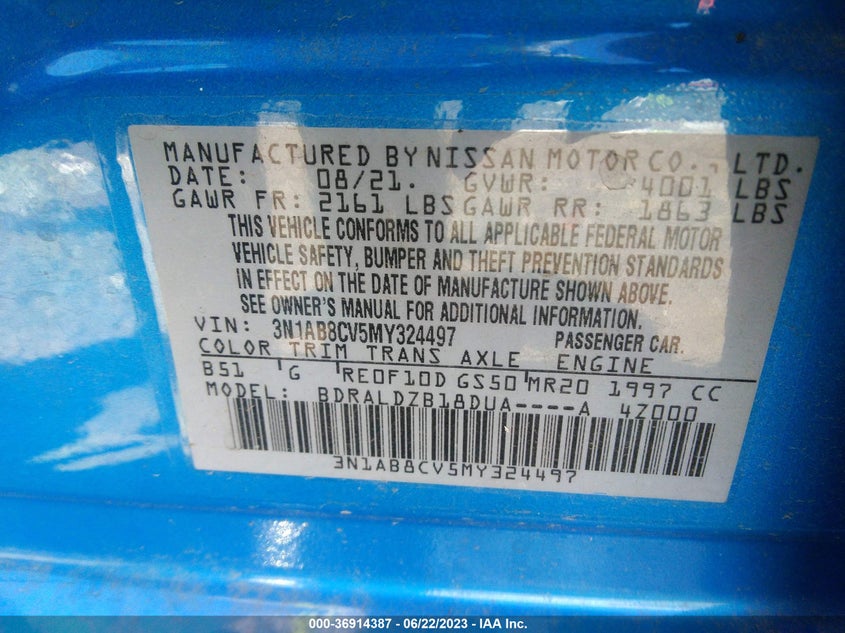 VIN 3N1AB8CV5MY324497 2021 NISSAN SENTRA SV