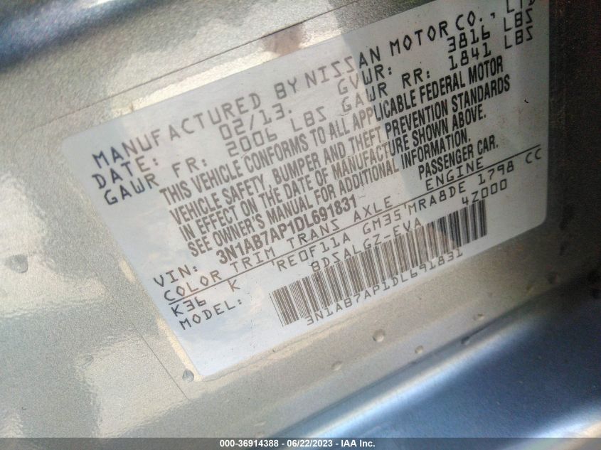 2013 NISSAN SENTRA SL - 3N1AB7AP1DL691831