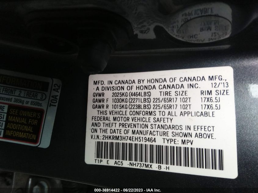 2014 HONDA CR-V EX-L - 2HKRM3H74EH519464