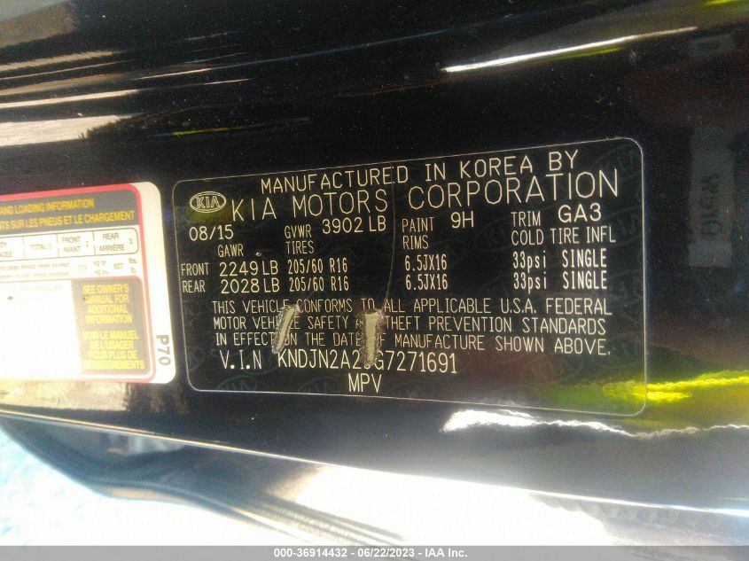 2016 KIA SOUL BASE - KNDJN2A29G7271691
