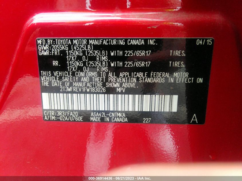 2015 TOYOTA RAV4 XLE - 2T3WFREV1FW183026