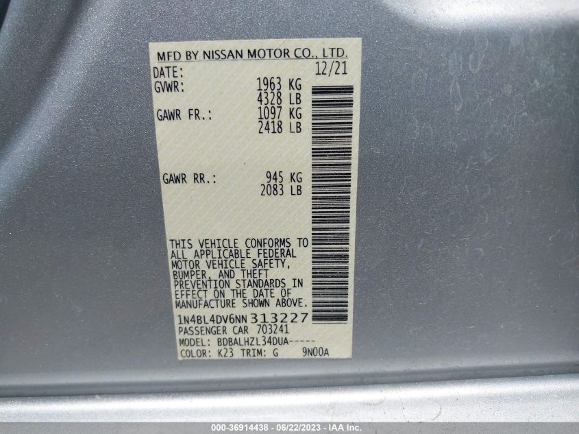 2022 NISSAN ALTIMA 2.5 SV - 1N4BL4DV6NN313227
