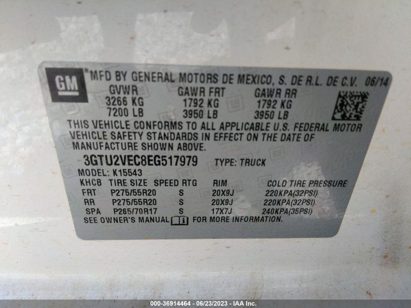 2014 GMC SIERRA 1500 SLT - 3GTU2VEC8EG517979