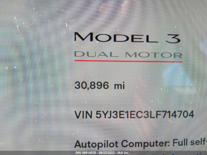 2020 TESLA MODEL 3 - 5YJ3E1EC3LF714704