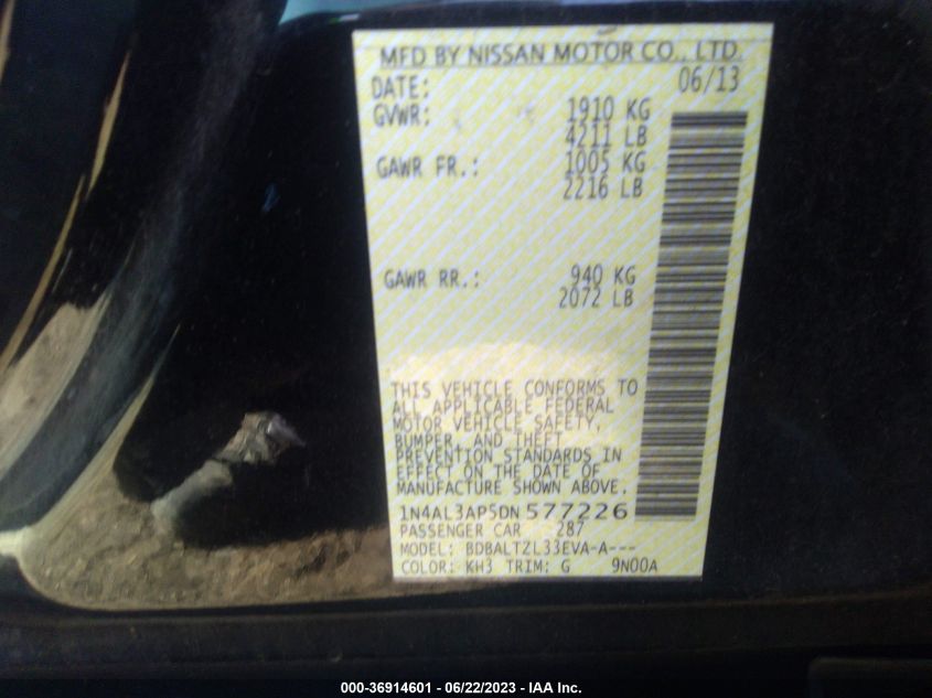 2013 NISSAN ALTIMA 2.5 SV - 1N4AL3AP5DN577226