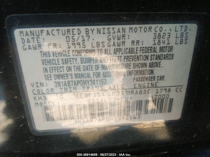 2017 NISSAN SENTRA SV - 3N1AB7AP0HY341163