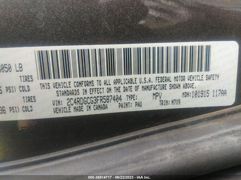 2015 DODGE GRAND CARAVAN SXT - 2C4RDGCG3FR587404