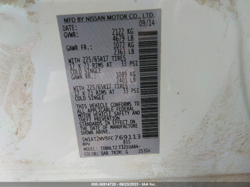 2015 NISSAN ROGUE SV - 5N1AT2MV9FC769113