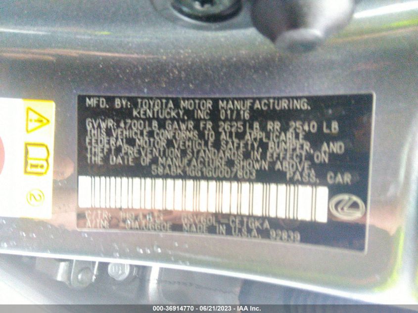 2016 LEXUS ES 350 - 58ABK1GG1GU007803