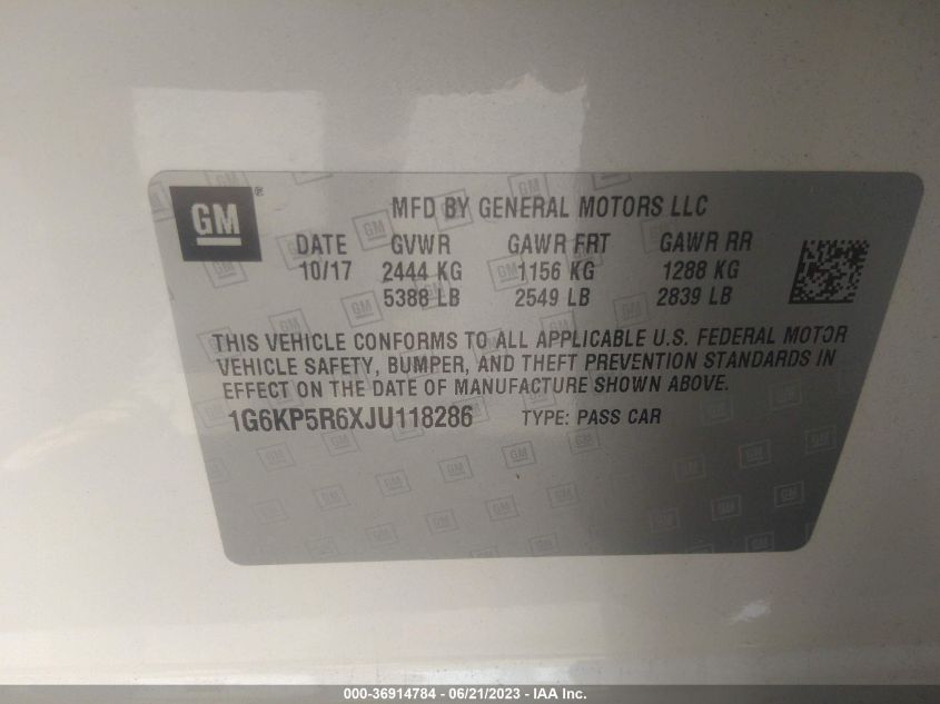 2018 CADILLAC CT6 SEDAN PLATINUM AWD - 1G6KP5R6XJU118286